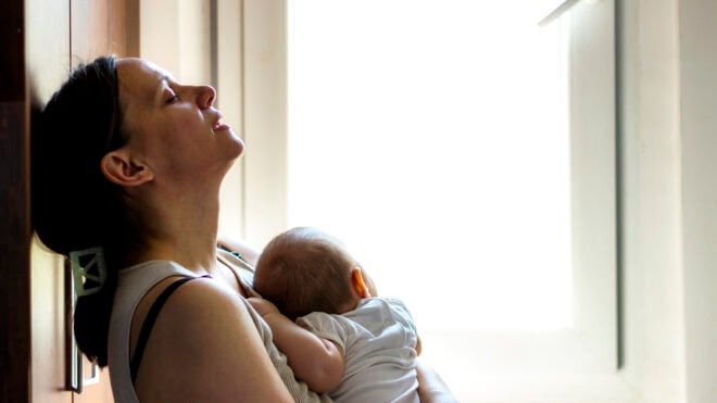 exhausted mom newborn