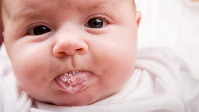 A baby drooling